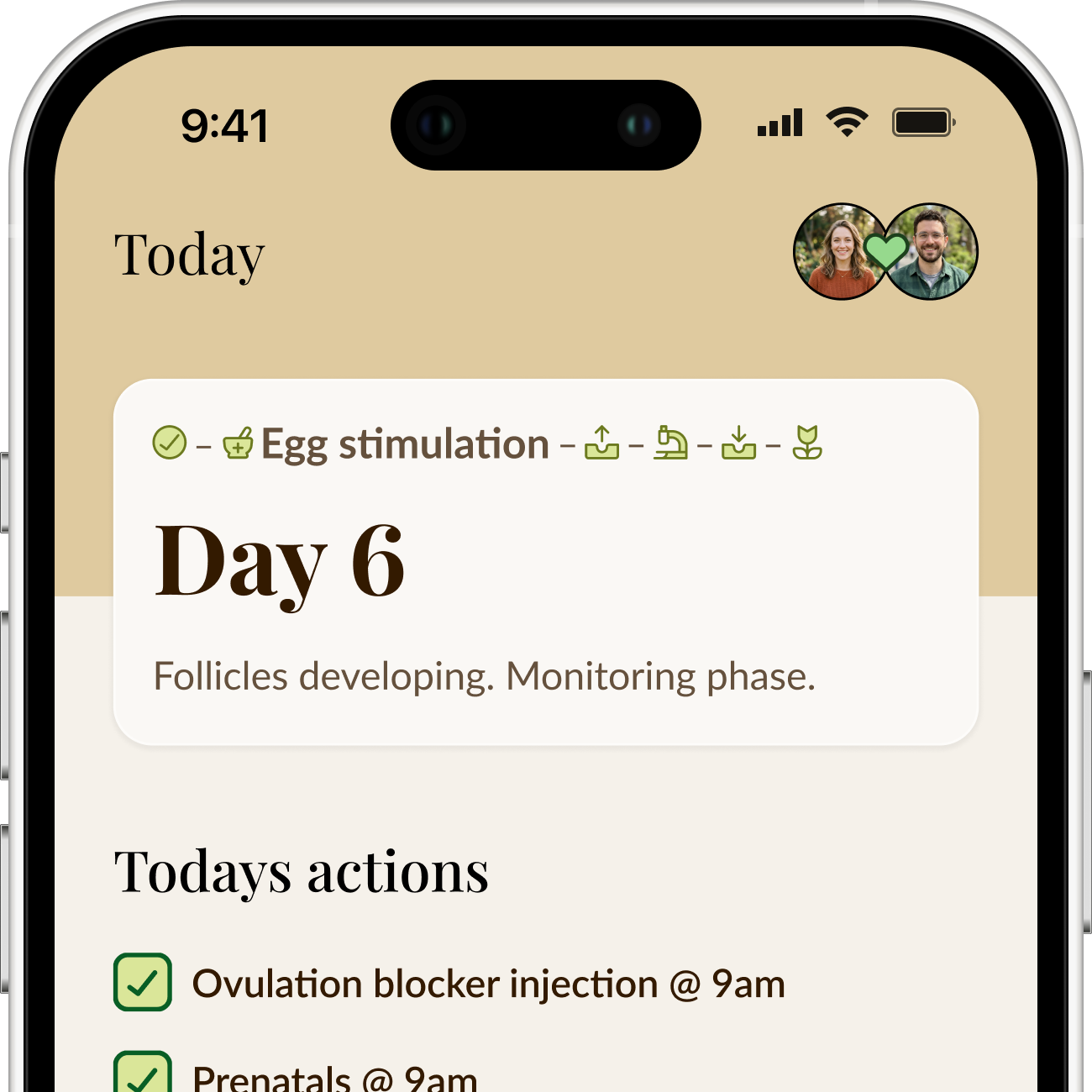 Maja IVF Tracker today page